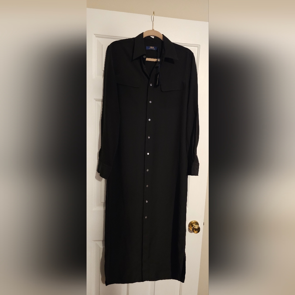 Polo Ralph Lauren Black Long Sleeve Shirt Dress 100% Silk - Picture 4 of 5